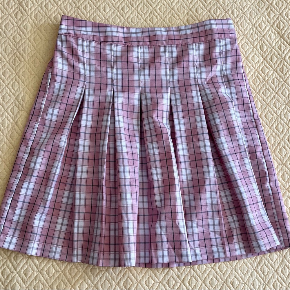SIM & SAM Ladies Pleated Pink Plaid Skirt